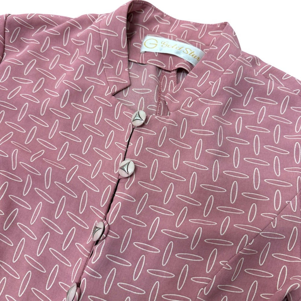 Gold Star Blouse Womens Medium Pink Geometric Short Sleeve Button Up